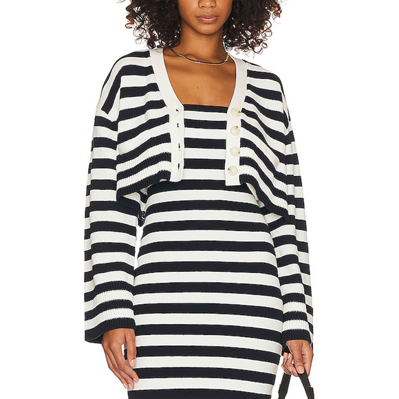 Grlfrnd 'Ragnar' White Striped Boxy Cardigan Size S